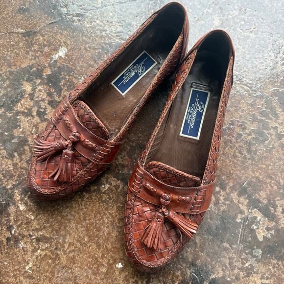 Vtg Cole Haan Bragano Loafers Brown Woven Leather Tassel Mens 9.5 Made in Italy - Picture 3 of 8
